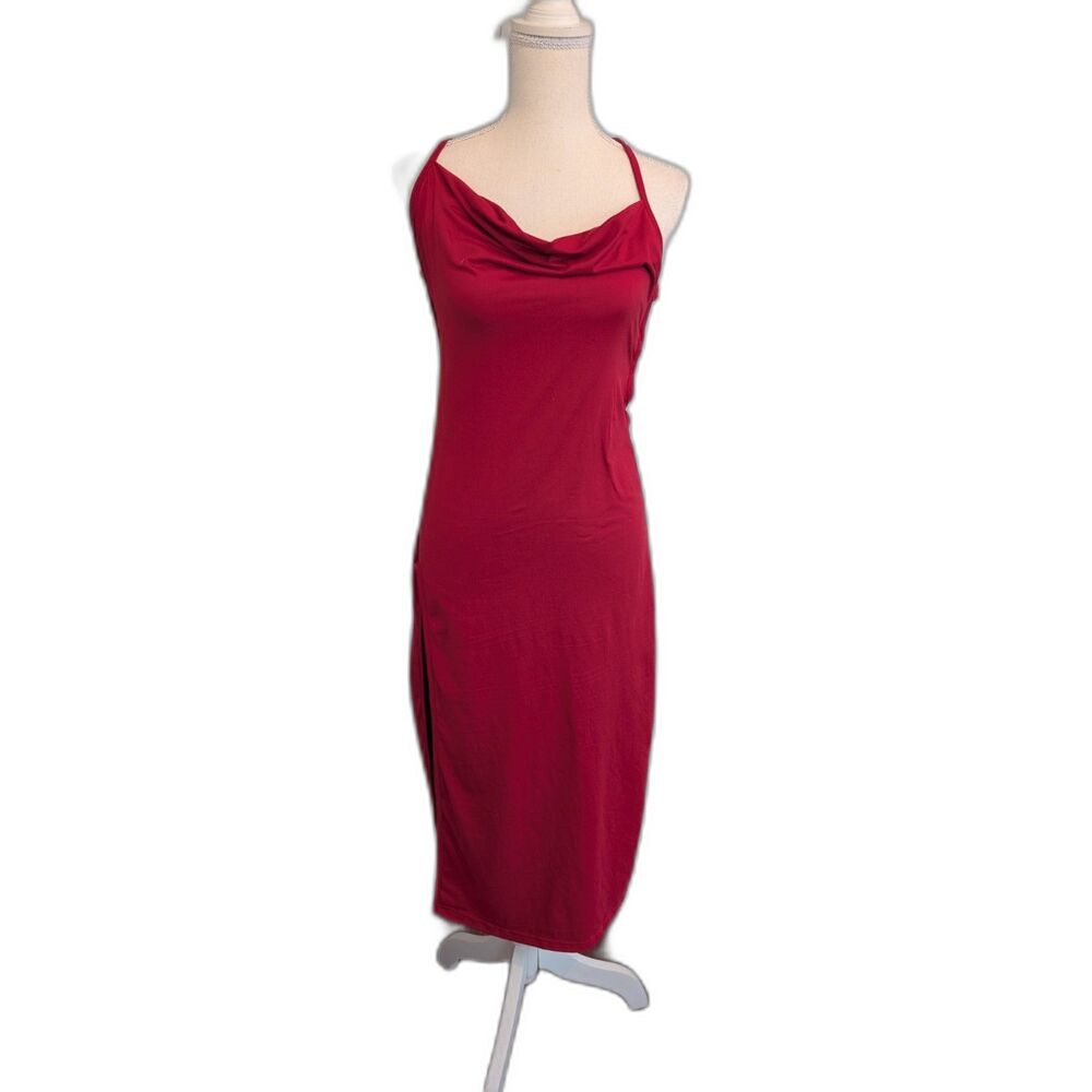 Women's Red Lace -Up Midi Dress Size L NWOT